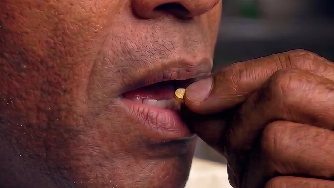 A man placing a daily tadalafil tablet in his mouth
